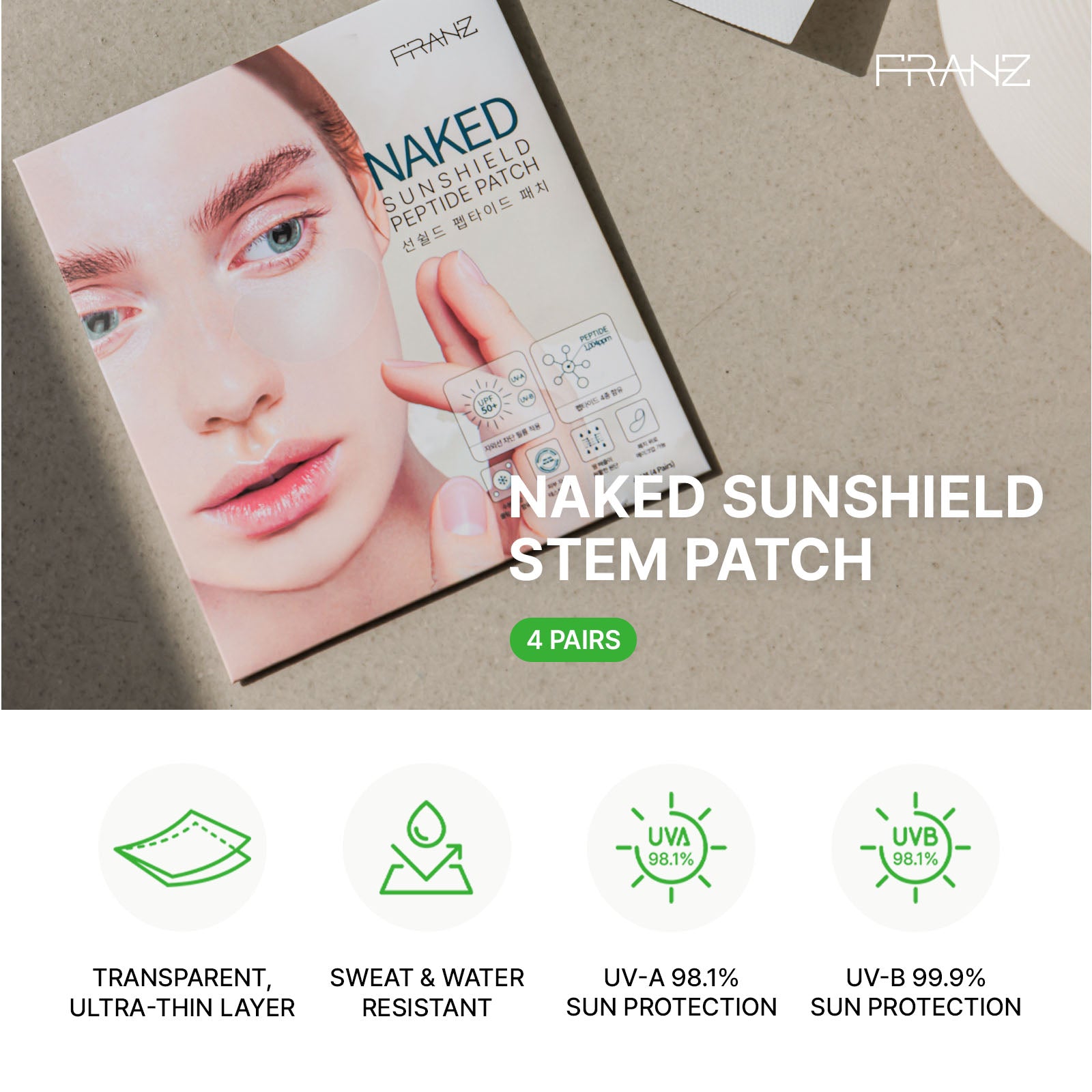 NAKED SunShield Peptide Patch (R+ Size, 4 Pairs) (Copy) Franz Skincare USA