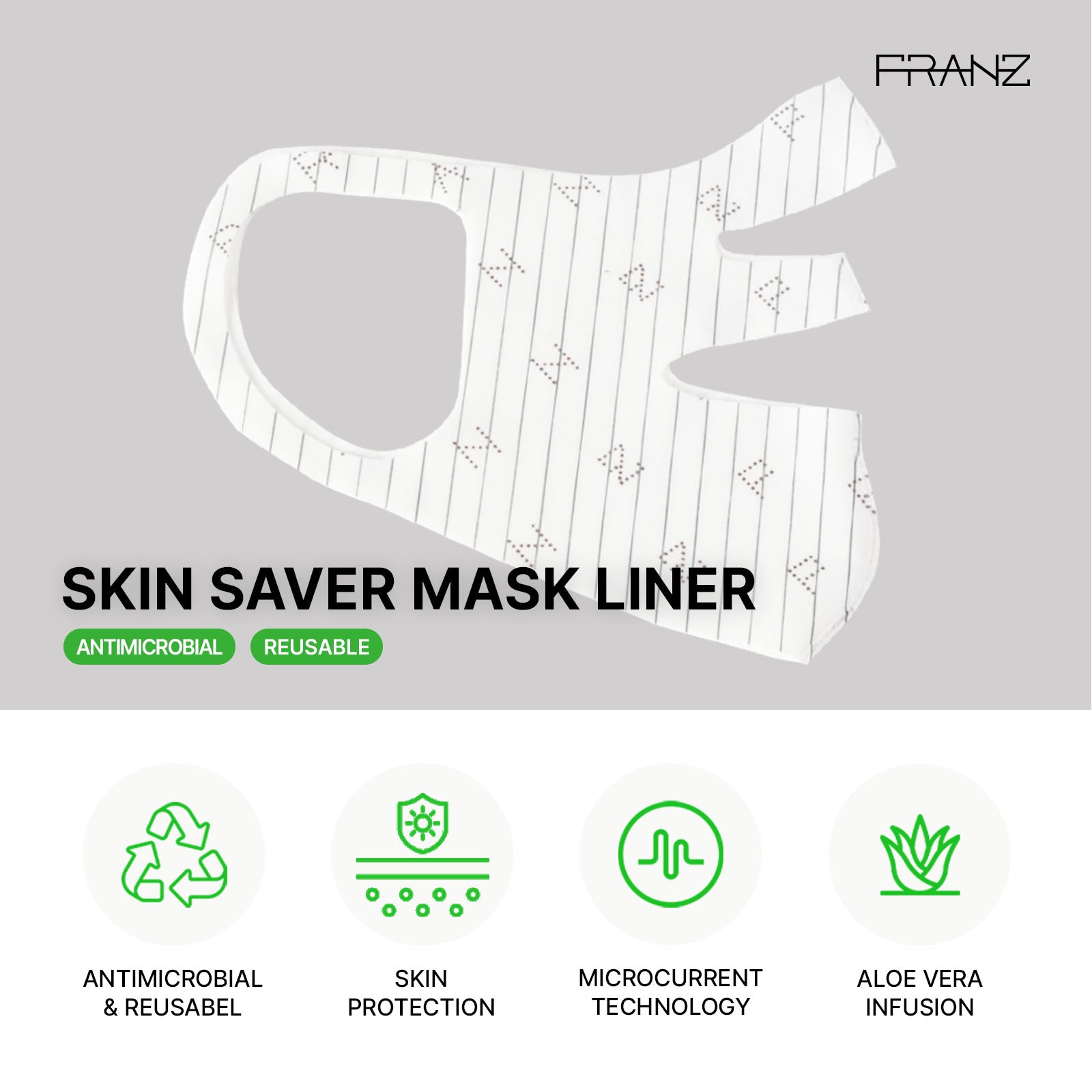 Skin Saver Maskne Prevention Antimicrobial, Washable and Cooling Mask Liner Franz Skincare USA